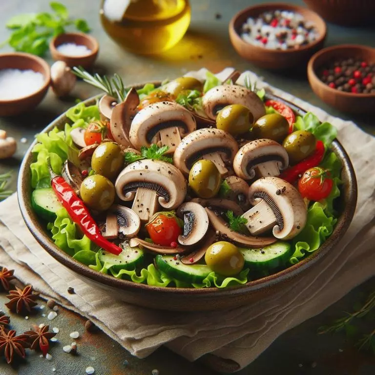 Горячий салат с грибами и оливками - Рецепты блюд Салаты