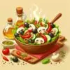 Горячий салат с грибами и оливками